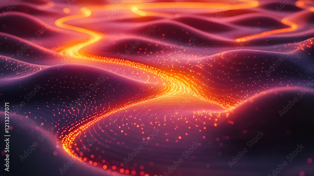 Fototapeta premium Abstract Glowing Particle Waves: Dynamic Energy Flow Background