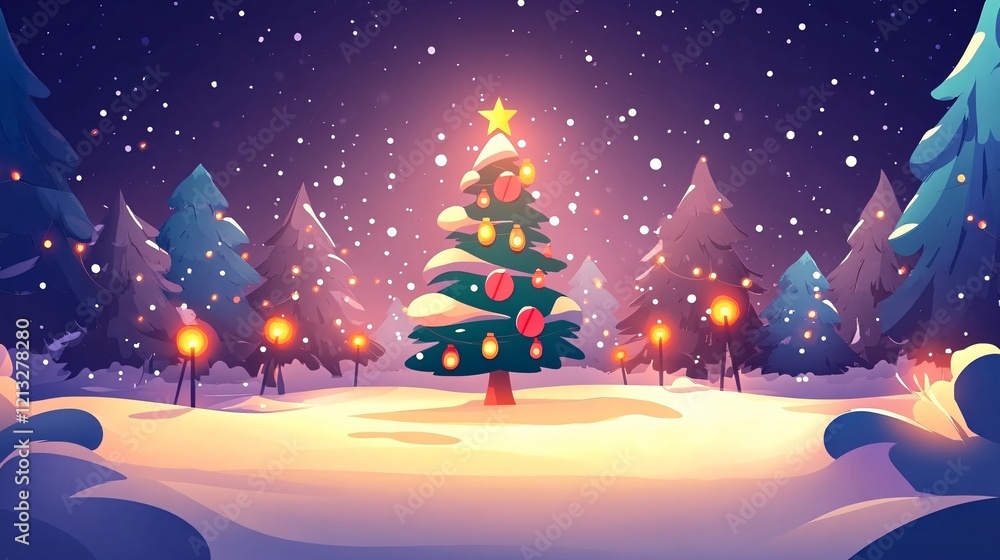 Festive Christmas Light Sticker Design for Wide Angle Centered Composition Festive Christmas Light Sticker Design for Wide Angle Centered Composition