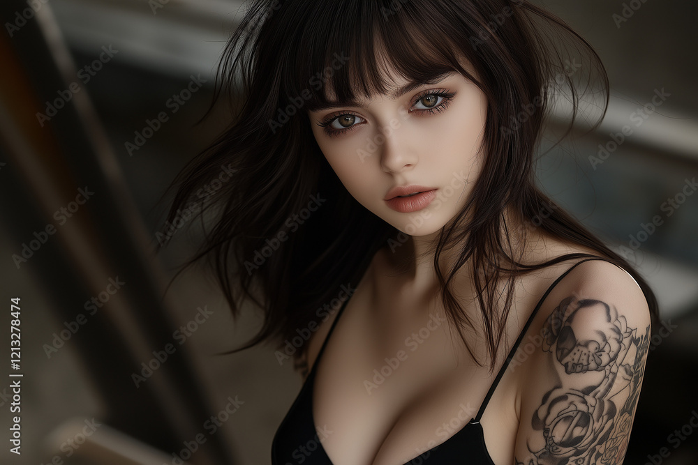 Naklejka premium Jeune femme tatouée sur l'épaule