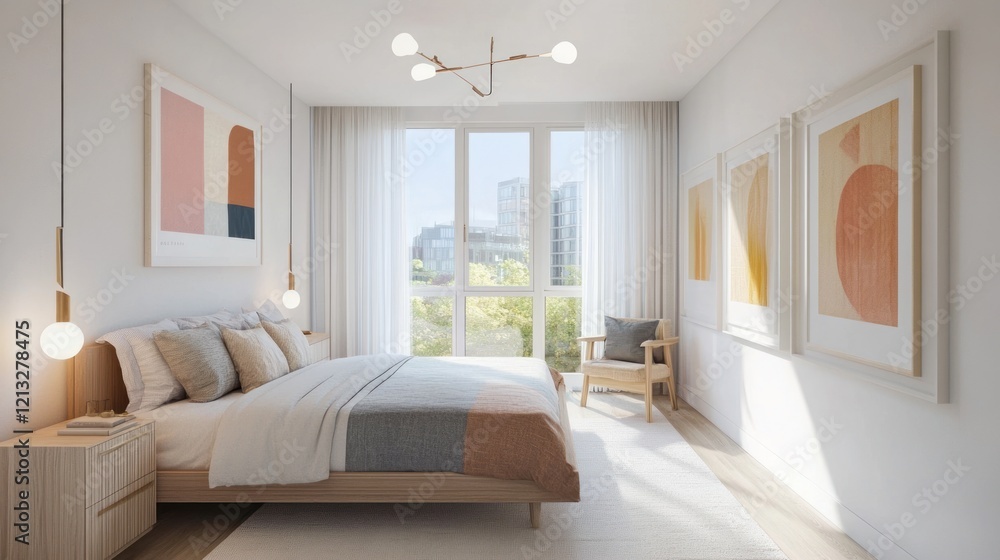 Modern Minimalist Bedroom Design with Natural Light and Abstract Art Modern Minimalist Bedroom Design with Natural Light and Abstract Art