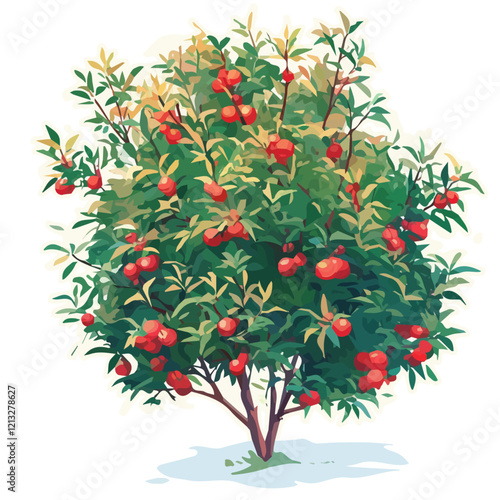 Quandong Tree with Fruit – Lush Watercolor Botanical Illustration, Exotic Fruit Tree Artwork, Nature-Inspired Painting, Vibrant Australian Native Plant Depiction.  
