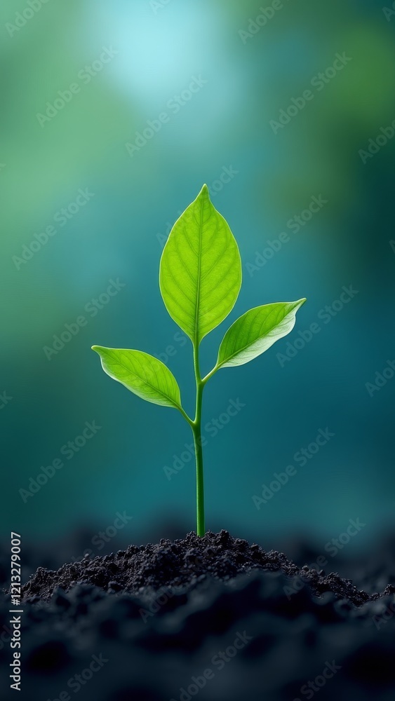 A small plant with green leaves growing in soil A small plant with green leaves growing in soil