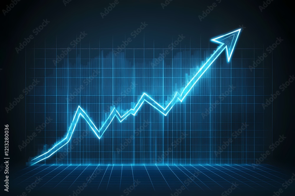 Glowing blue financial growth arrow chart on dark background. Glowing blue financial growth arrow chart on dark background.