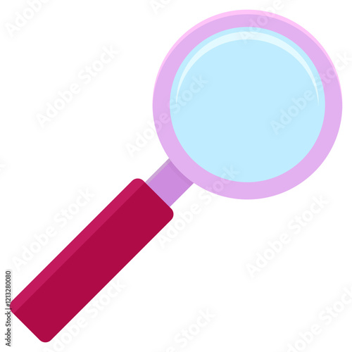 Pink magnifying glass flat icon isolated on white background.