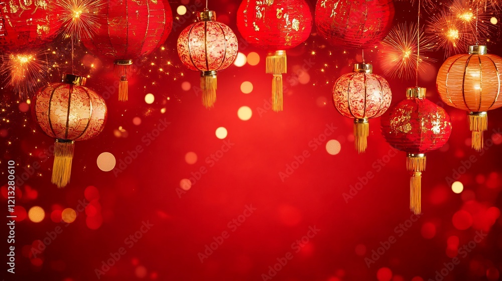 Red lanterns hanging, festive background, bokeh, celebration, Chinese New Year Red lanterns hanging, festive background, bokeh, celebration, Chinese New Year