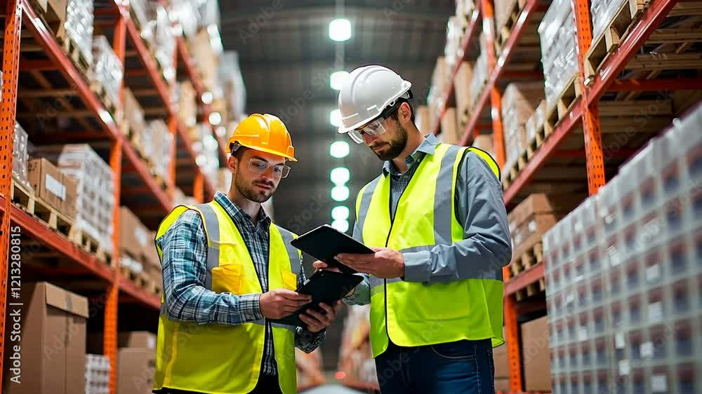 Warehouse Employees Collaborating in Organized Storage Facility Warehouse Employees Collaborating in Organized Storage Facility