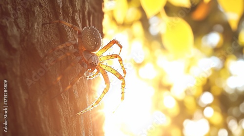 Autumn spider tree bark sunset nature close-up