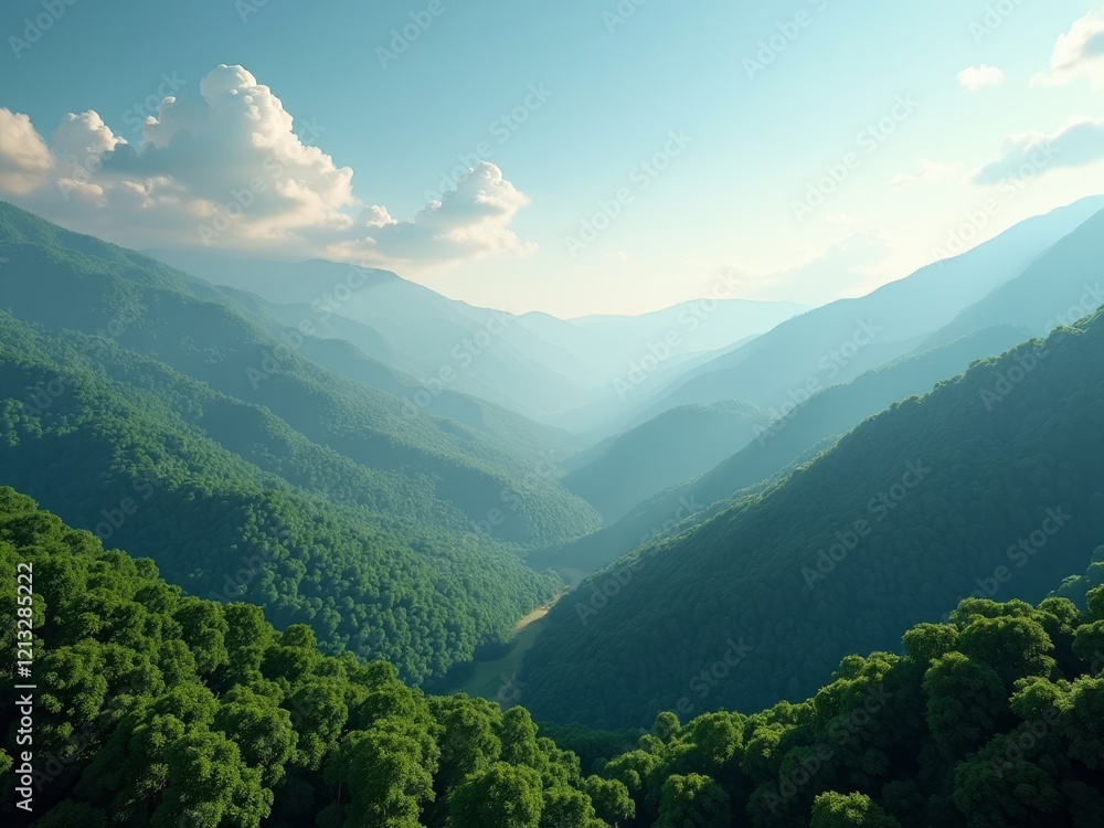 Fototapeta premium A lush green valley nestled in the mountains