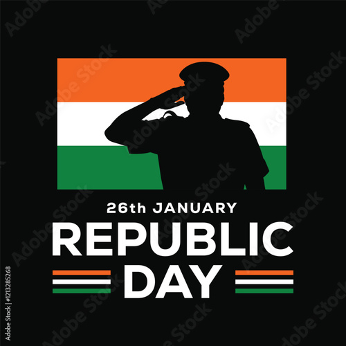 Indian republic day, Flag salute, Indian soldier tricolor theme in black background