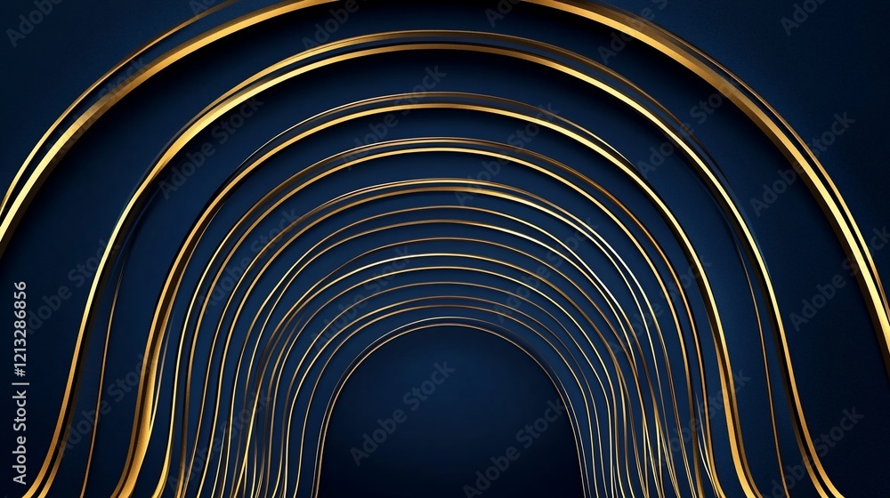 Golden arches receding into dark blue background; elegant design, presentation template Golden arches receding into dark blue background; elegant design, presentation template