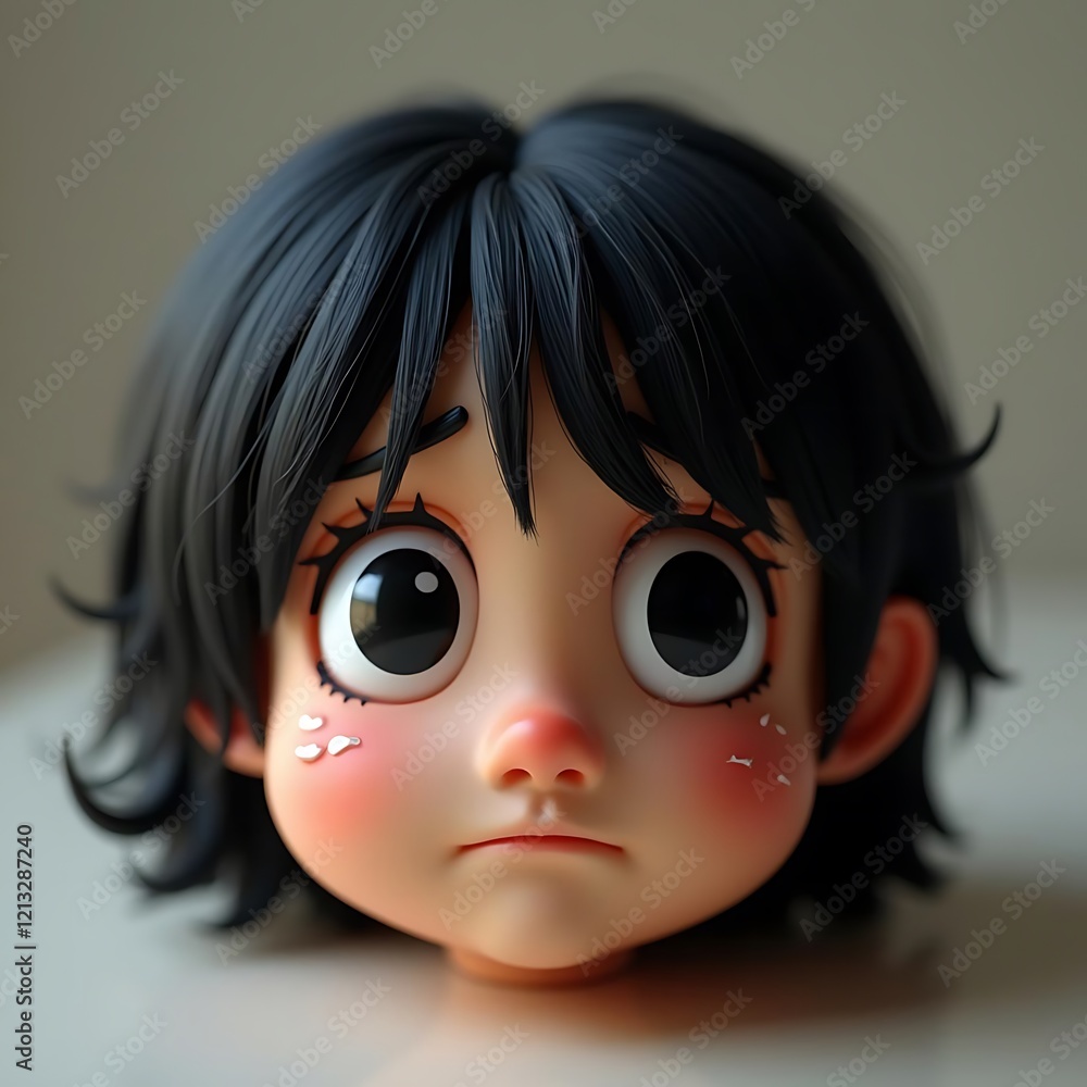 3D Render of a Sad Anime-Style Child's Head 3D Render of a Sad Anime-Style Child's Head