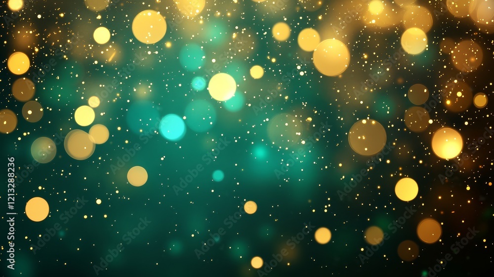 Stunning abstract green background featuring enchanting golden bokeh lights. Stunning abstract green background featuring enchanting golden bokeh lights.