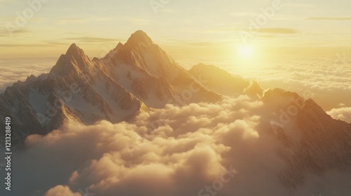 Golden Hour Peaks: A Majestic Sunset Above the Clouds photo