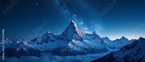Majestic mountain peak, snow-capped and serene