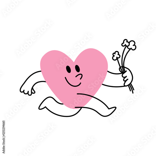 Vector logo design template and graphic element for advertising, branding, heart shape and love, funny cartoon illustrations with smiling character, valentine day mascot