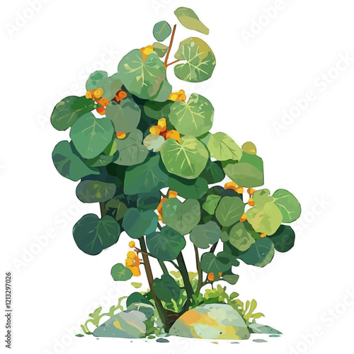 Sea Grape Tree with Fruit – Watercolor Illustration, Botanical Art, Coastal Tree with Vibrant Fruits, Hand-Painted Nature Artwork, Lush Foliage and Detailed Fruit Design  
