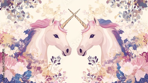 Wallpaper Mural Colorful Unicorns and Floral Decoration Background Design for Creative Projects Torontodigital.ca