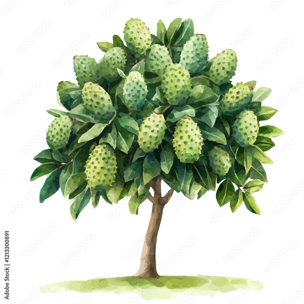 Soursop Tree with Fruit – Watercolor Illustration, Botanical Art, Lush Greenery with Tropical Fruits, Hand-painted Nature Artwork, Exotic Fruit Tree Painting Soursop Tree with Fruit – Watercolor Illustration, Botanical Art, Lush Greenery with Tropical Fruits, Hand-painted Nature Artwork, Exotic Fruit Tree Painting