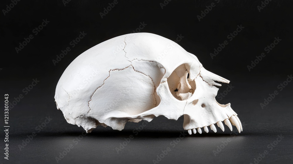Naklejka premium Human skull profile, dark background, anatomical study, medical illustration