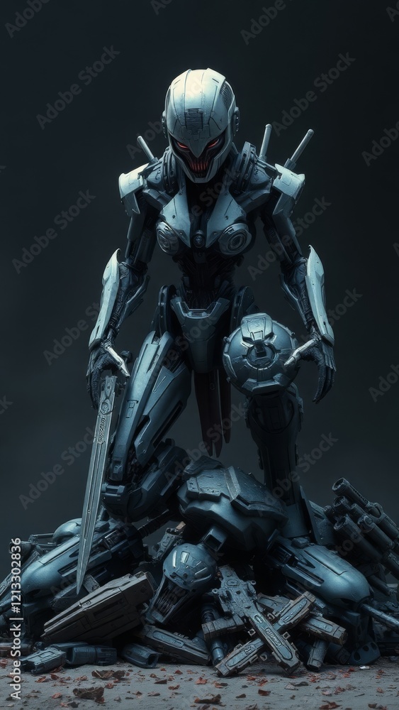 Fototapeta premium Futuristic Sentinel with Blades Ready