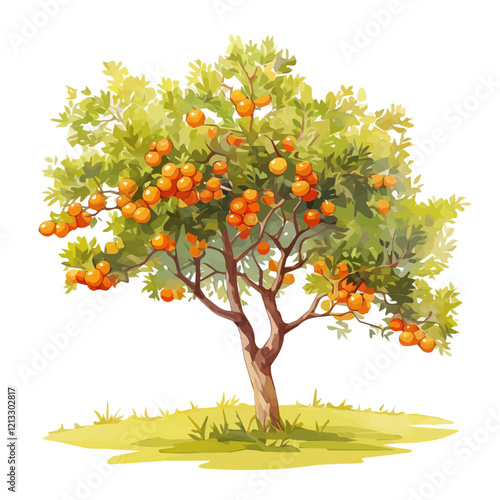 Spondias Dulcis Tree with Fruit – Watercolor Illustration, Botanical Art, Fruit-bearing Tree Painting, Nature-inspired Artwork, Vibrant Watercolor Tree with Fruits
