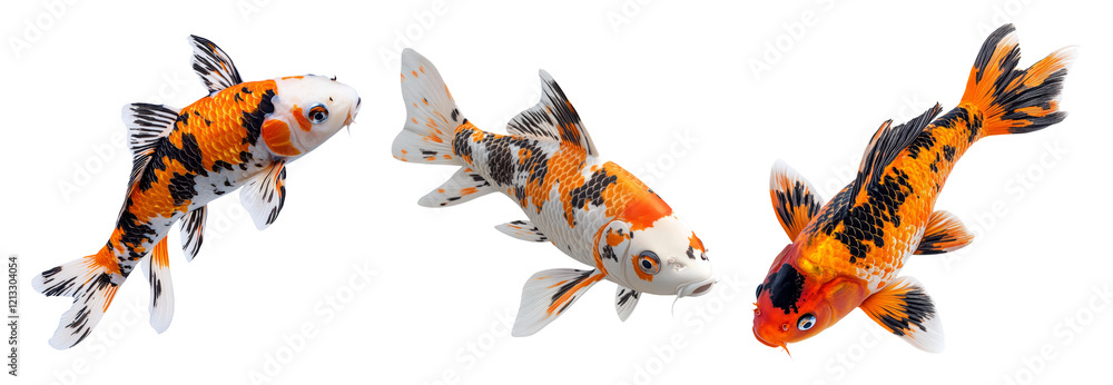 Fototapeta premium Colorful Koi Fish Isolated on Transparent Checkerboard Background