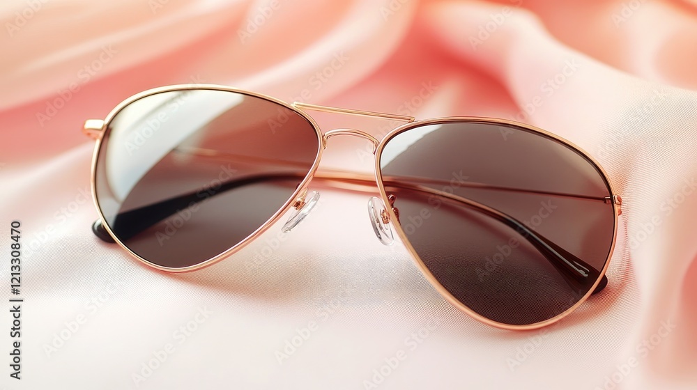 Elegant rose-gold aviators with tinted lenses, resting on a white surface with a pastel peach background. Elegant rose-gold aviators with tinted lenses, resting on a white surface with a pastel peach background.