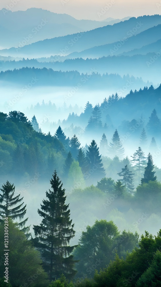 Fototapeta premium Foggy forest gradient wallpaper.