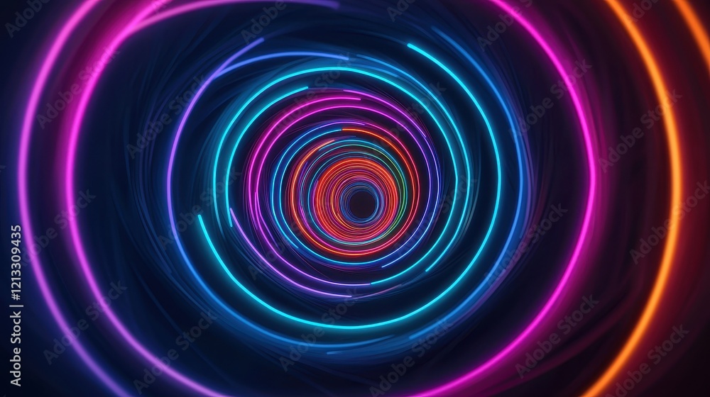 Vibrant Neon Spiral Tunnel with Colorful Light Trails and Effects Vibrant Neon Spiral Tunnel with Colorful Light Trails and Effects