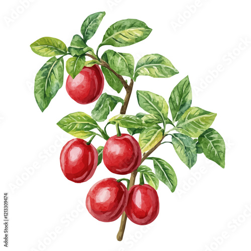 Tamarillo Bush with Fruit – Watercolor Illustration, Vibrant Fruit-bearing Bush Art, Hand-painted Tamarillo Fruit, Botanical Design, Nature-inspired Watercolor
