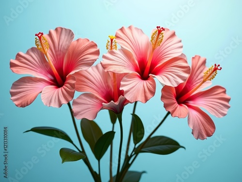 Large, showy flowers with five petals in shades of yellow, orange, and red photo