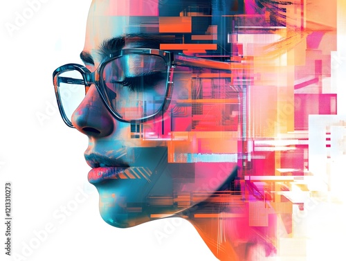 Abstract Woman: Vibrant Geometric Portrait in Bold Hues photo