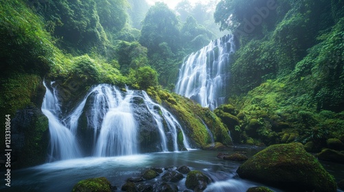 Lush Jungle Waterfall Mist Scenic Nature Escape