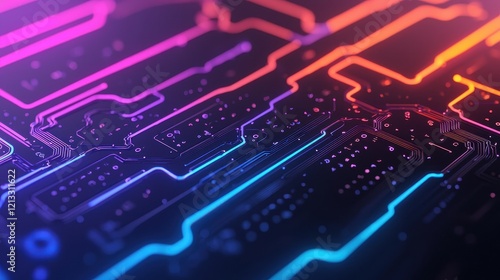 Wallpaper Mural Abstract Digital Circuit Pattern with Colorful Neon Lights Effect Torontodigital.ca