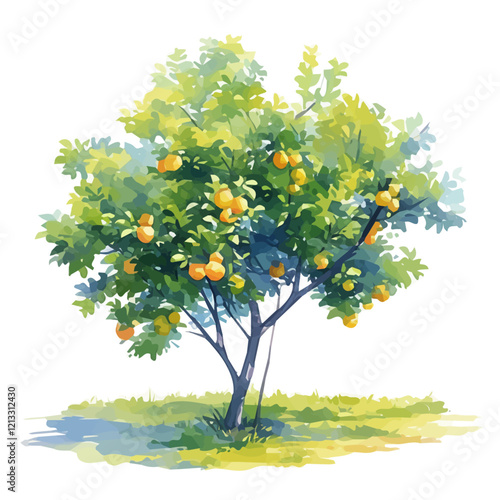 Umbu Tree with Fruit – Watercolor Illustration, Botanical Art, Fruit-bearing Tree Painting, Nature-inspired Artwork, Vibrant Watercolor Tree with Umbu Fruits
