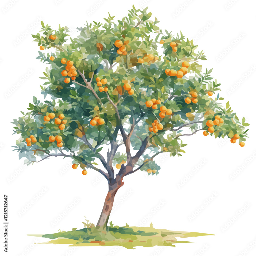 Fototapeta premium Umbu Tree with Fruit – Watercolor Illustration, Botanical Art, Fruit-bearing Tree Painting, Nature-inspired Artwork, Vibrant Watercolor Tree with Umbu Fruits