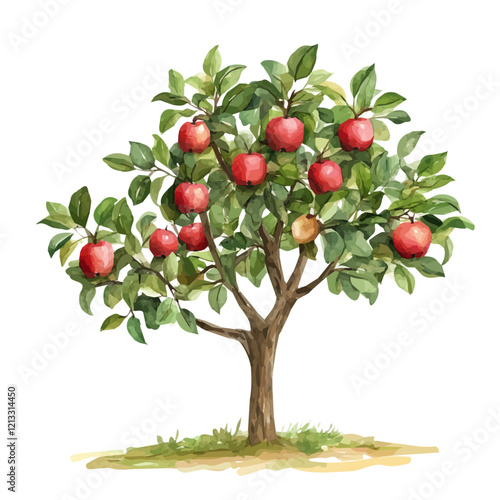 Water Apple Tree with Fruit – Watercolor Illustration, Botanical Art, Fruit-bearing Tree Painting, Nature-inspired Artwork, Vibrant Watercolor Tree with Fruits
