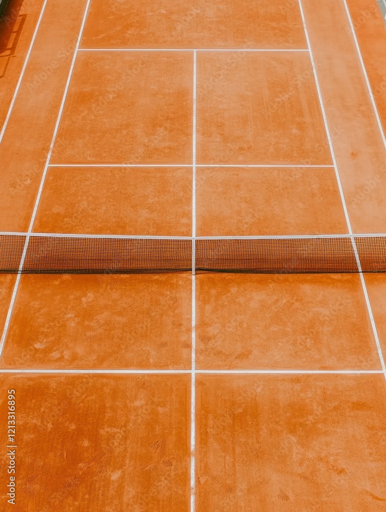 Clay tennis court with white lines, sports-inspired abstract branding - minimalist editorial brand content for social media faceless digital marketing, website background, blog cover