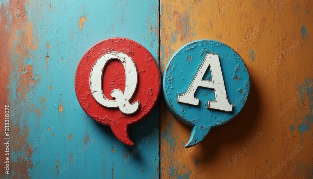 Two vibrant speech bubbles, one red with a white Q and one blue with a white A, are set against a textured wooden backdrop. This image captures the essence of communication and inquiry, inviting Two vibrant speech bubbles, one red with a white Q and one blue with a white A, are set against a textured wooden backdrop. This image captures the essence of communication and inquiry, inviting