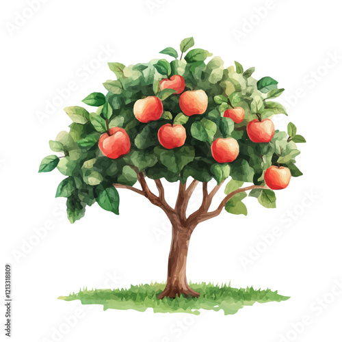 Wood Apple Tree with Fruit – A Stunning and Detailed Vector Illustration in Watercolor Flat Style
