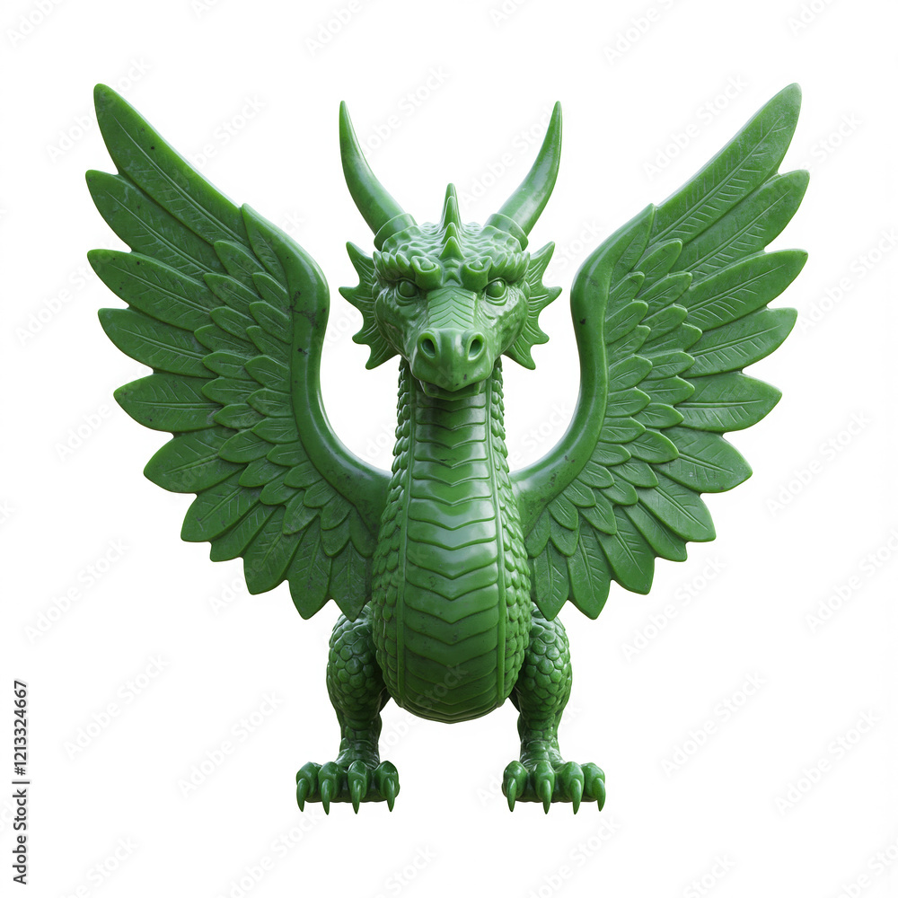 Fototapeta premium Ancient green Verdite stone dragon sculpture relic - isolated on white 