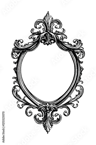 Intricate oval-shaped ornate frame featuring baroque-style floral embellishments, perfect for vintage designs, art, or decorative purposes.