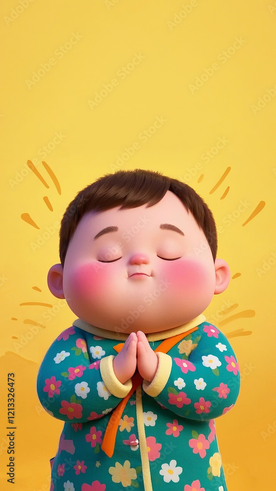 Portrait of a boy pray for goodness isolated on yellow background. 300dpi Portrait of a boy pray for goodness isolated on yellow background. 300dpi