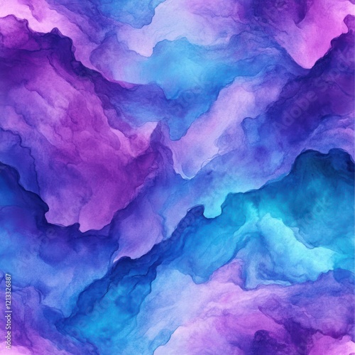 Wallpaper Mural Abstract Watercolor Background with Fluid Shapes in Deep Purples and Turquoise Torontodigital.ca