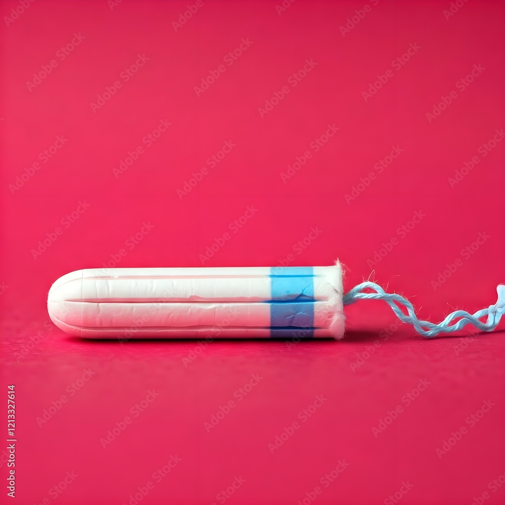 A tampon displayed on a red background, highlighting its design for feminine hygiene and comfort.
A tampon displayed on a red background, highlighting its design for feminine hygiene and comfort.