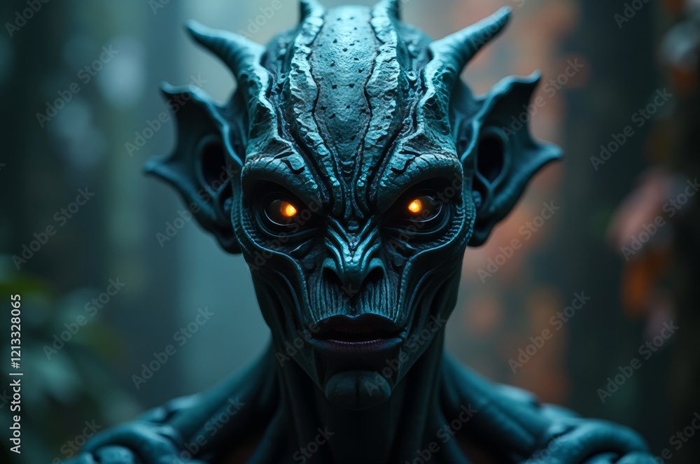 A mysterious, otherworldly creature with glowing eyes and intricate, alien features A mysterious, otherworldly creature with glowing eyes and intricate, alien features