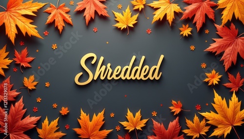 A stunning arrangement of colorful autumn leaves in shades of red, orange, and yellow surrounds the word Shredded in a stylish golden font. This image captures the essence of fall, evoking feelings of