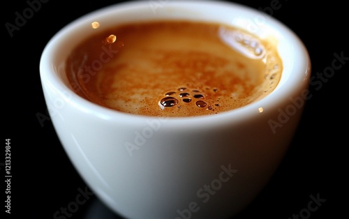 Close-up of espresso in a small white cup. photo