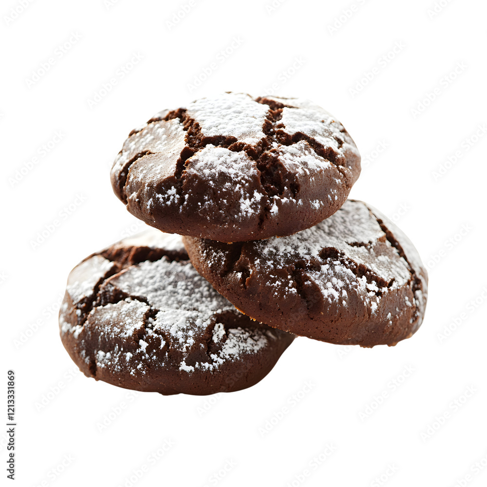 Soft Chocolate Cookies with Powdered Sugar Finish on transparent background