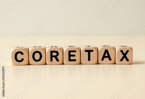 Coretax text Spelled Out with Cubes of dices. photo